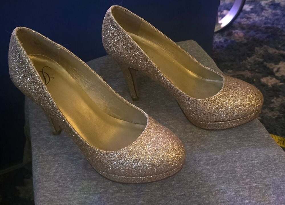 My Delicious Gold Glitter Platform Stiletto Pumps 6.5